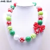 MHSSUN 2PCS Christmas Baby Kid y Necklace Pretty Red Bow Girl Kids Bubblegum Bead Children Jewelry 240226
