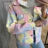 Vestes pour femmes Vestes Printemps Automne Rainbow Couleur Tie Dye Jeans Unisexe Denim Bomber Manteau Cardigan Cardigan Crop Streetwear 240301