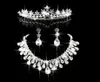 Fashion Pearl Crown Tiara Bridal Jewelry Crystal Choker Necklace Earrings Wedding Evening Party Women Hair Accessories CN1006409243