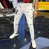 Vaqueros para hombre Vaqueros de diseño Vaqueros casuales blancos con estampado personalizado de marca de moda para hombre con corte entallado y versión de pies pequeños de bonitos pantalones largos con bordado