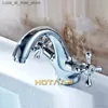 Bathroom Sink Faucets Hotaan solid brass chrome plated two handed handle control antique faucet kitchen bathroom basin mixer Robinet YT-5021-C Q240301