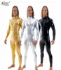 Ainclu erkek siyah parlak catsuit streç ön fermuarlı zentai tulum kas leotardları erkek sahne performans kostümleri bodysuits5261302