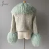 Blends Jxwatcher Wollmantel für Frauen, echter mongolischer Pelzkragen, Manschetten, Winter, modisch, einfarbig, Tweed, abgeschnittene Jacke, Herbst, Neuankömmling