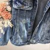 女性用ジャケットファッション - 秋の3Dフラワーデニム女性刺繍カウボーイジャンジャケット女性ショートデニムコートガールズアウトウェア240301