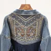 Dżinsowa kurtka koreańska haft kwiatowy zamszowy grzywki luźne chaquetas mejr płaszcz z długim rękawem Kobiety kobiety veste femme 240226