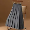 Skirts Gray Fashion High Waist A-line Pleated Skirt Women Long Office Lady Elegant Suit 2024 Spring Autumn A-Skirts