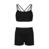 Women's Tracksuits Apprabant Fashion Basic Sports Set Solid Cross Bandage Backless Sleeveless Camisole Tank Top Pocket Tight Casual Yoga