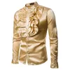 Männer Rüschen Ruche Rüschen Abendessen Smoking Retro 70er Jahre Hemden Kunstseide Satin Hemd Tops Viktorianisches Langarm Kostüm 9J30