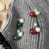 French Natural Freshwater Pearl Red Agate Earrings for Women 925 Silver Needle Vintage Snowman Christmas Light Luxury Fashion