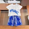 Lyxig babyspårsuits Blue Horse Riding Print Kids Designer Kläder Storlek 100-160 cm Barn Kortärmad T-shirt och shorts 24Feb20