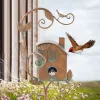 Nidi Casetta per gli uccelli Pali da giardino Casetta per uccelli in metallo creativo Palo di legno Decorazione del giardino Casetta per gli uccelli Ornamento in ferro Mangiatoia per uccelli da giardinaggio