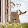 Nests Birdhouse Garden Stakes Creative Metal Birdhouse Wooden Stake Garden Decoration Birdhouse Iron Ornament Gardening Bird Feeder