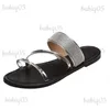 Sandálias Sandálias de verão para mulheres Sandália plana Sparkle Rhinestone Slide Trendy Womens Beach Sparkly Dressy Slip on Bling Sapatos Casuais T240301