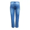 Kvinnors jeansbyxor för damer denim byxor kvinnor trycker rippad plus storlek med fickor veterement femme