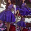 Charming 2024 Homecoming Dresses Satin Lace Appliques Beads Long Sleeve Short Prom Dress Party Wear Dubai Cocktail Dress Custom Made Gowns