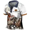 Polos pour hommes Polos Vintage Polos d'été Cowboy bouton de revers t-shirts mâle décontracté à manches courtes 3D cheval imprimé t-shirts haut vêtements