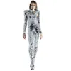 Stage Wear Pole Dance Outfit Women Lens Bodysuit Bar Silver Jumpsuit Nightclub Show Mirror Shiny Sequins Gogo Costume