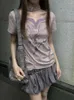 Женские футболки Hikigawa 2024, летние футболки контрастного цвета, повседневные шикарные модные топы с v-образным вырезом, женские сексуальные топы с короткими рукавами Roupas Femininas