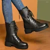 Boots HIgh Top Punk Creepers Women Cow Leather Military Riding Lace Up Platform Party Pumps Shoes Round Toe Oxfords Shoe Size4-8