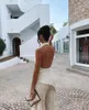 Pantalones de dos piezas para mujer, conjunto elegante con cuello colgante y espalda descubierta, bufanda Sexy con cuello y hombros descubiertos, Top Diagonal, traje elegante para mujer de otoño