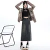 Denim Skirt for Women in Spring 2024, New High Waisted, Split Open, Cross Covering, Slim and Small, A-line Mid Length Skirt