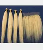 Kinky proste 613 Blond Brazilian Virgin Hair 3bundles z czołowym zamknięciem włoski gruboziarnisty Yaki Blonde 13x4 Pełna koronkowa front W4793139