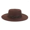 Bérets Chapeau Fedora classique vintage pour femme - Chapeaux boléro à large bord pour homme style jazz - Couleur unie avec nœud papillon