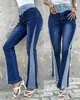 Women's Jeans Fashion 2024 Summer Casual Sexy Pants Elegant Colorblock Pocket Design Denim Flared Female Trouser Bottom