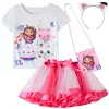 Costumi LZH Gabby Dollhouse Ragazza vestito per bambini Vestiti Carnevale Costumi Cosplay Set Estate Catstastic Top + Gonna con fiocco + Borsa Vestito per bambini