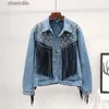 Damenjacken Jacken Herbst Rot Denim Frauen Stern Niet Wildleder Fransen Einreiher Langarm Weibliche Oberbekleidung Ropa Z544 240301