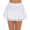 Women's Sleepwear Women Pleated Mini Skirt Sexy Lace Ruffle Solid Lingerie Short Skirts A-shaped Flared Elastic Waistband