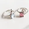 Cluster Rings Korean Fashion Female Fishtail Ring Charming Women's Wedding Blue Pink Natural Stone Exquisite Lady Party Jewelry Gift