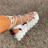 Sandalias Mujer Gladiador Zapatillas Mujer Plataforma Cuña Cruz Atado Zapato Casual Verano Sexy Lady Tobillo Wrap Lace Up Flat