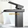 Bathroom Sink Faucets Black galvanized brass waterfall bathroom basin faucet square dressing table sink mixer hot and cold Lavoto single handle YT-5018-H Q240301