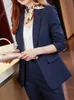 Mulheres casuais elegantes calças de negócios terno senhoras do escritório fino vintage blazer pantsuit moda feminina roupas coreanas duas peças 240226