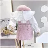 Ensembles de vêtements fille tricoté rayé enfants 2pcs hiver manches longues princesse haut et jupe anniversaire conçu uniforme automne fête tissu d dhxdf