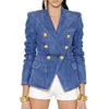 Kvinnorjackor W027 High Street Bankett Wedding Cocktail Party Designer Blazer Metal Lion Button Double Breasted Denim Blazer Outer Coat 240301