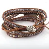 Bracelets de charme Mode Femmes Bracelet En Cuir À La Main Gris Mixte Pierres Naturelles/Cristal 5 Brins Wrap Drop Shippers