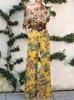 Dames Elegant Office Lady Losse wijde pijpen broek bodysuits scheve kraag bloemenprint zoete dames jumpsuits mode streetwear 240229