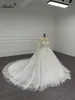 Alonlivn Luxuriöses, vollärmeliges Ballkleid-Hochzeitskleid mit Perlen, Pailletten und Spitze, Kapellenschleppe, Illusion, U-Ausschnitt, Brautkleider können individuell angepasst werden