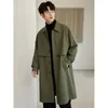 Casacos de Trench Masculinos Primavera Outono Estilo Britânico Lapela Mid-Length Windbreaker Bonito Solto Casual High Street Overcoat Jaquetas Roupas Masculinas