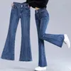 Kvinnors jeans magra byxor klockbotten kvinnor hög midja s flare blå smala fit byxor för kvinnor blossade monterade 90 -tals kull