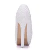 Robe chaussures femme pompes marque design dame bout pointu chaîne perle slip-on pu 14cm talons fins mariage mode femmes blanc