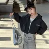 Big girls sequins jacket old kids letter printed hooded long sleeve outwear 2024 spring teenagers loose casual clothes Z6912