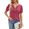 Women's T Shirts Casual Solid Color V-Neck Button Wooden Ear Trim Short Sleeve T-Shirt Cropped Y2k Tops Cute Tank Top Luxury