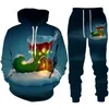 Fatos masculinos engraçado papai noel impressão 3d hoodie treino terno festa de férias conjunto de roupas outono masculino/feminino casual solto