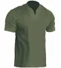 2024 músculo masculino fitness grande esportes camiseta masculina elástico algodão bolso manga curta verão com decote em v camisa polo