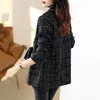 Femmes élégantes coupe ajustée Double boutonnage Plaid Tweed veste incrusté à carreaux à manches longues manteau Tweed Blazer vêtements vintage 240219