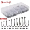 Fishhooks Sougayilang Fishing Hook 500pc High Carbon Steel Silver Fish Fhook with Box 3＃12