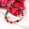 Charm Armband Multicolor Tourmaline Crystal Beads Armband Quartzs 8mm Stone Round Femme Strand Bangle Elastic Jewelry 7.5Im A635